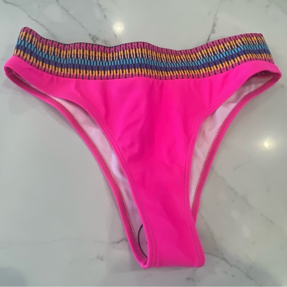 Shein Cheeky Vibrant Pink Bikini Bottoms with Multicolor Waistband - Picture 2 of 10